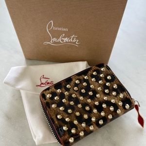 CHRISTIAN LOUBOUTIN Patent Leopard Spiked Panettone Coin Purse